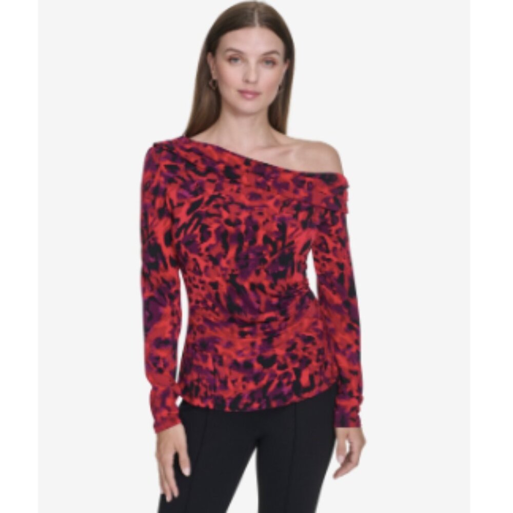 Halston Women's Printed Off-the-Shoulder Top - Red/garnet